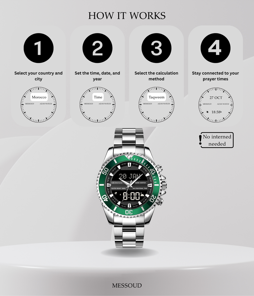 Azan watch - Emerald Steel